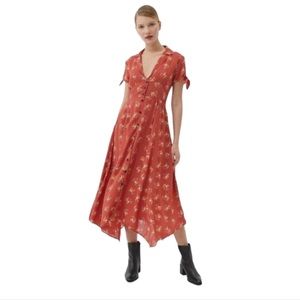 UO Midi Elle Floral Buttons Dress Prairie Cottagecore